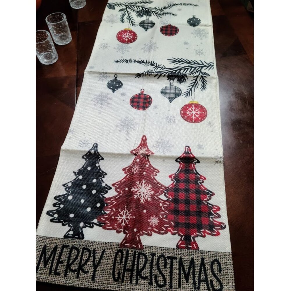 Christmas Table Runner Cottage Farmhouse Decor Red Black Holiday Decoration 72"
